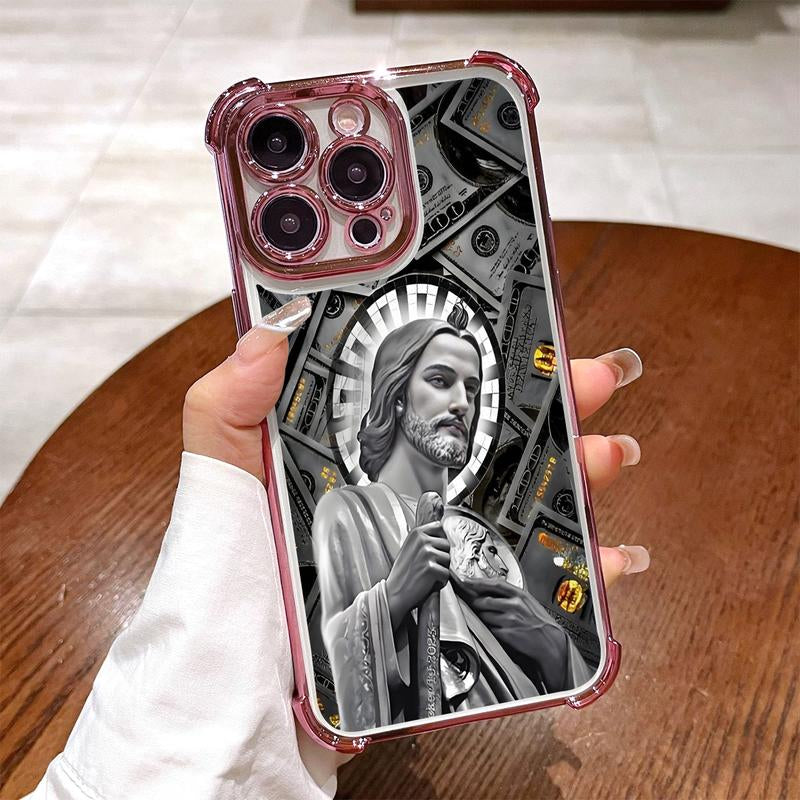 San Judas Tadeo Pattern Phone Case ,Electroplated Cover with Airbag Shockproof Soft TPU Cover for Iphone X 11 12 13 14 15 16 17 Pro Max plus Air Money