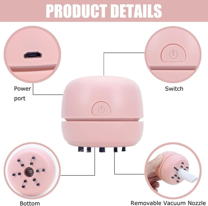 Desktop Vacuum Cleaner USB Recharging, Portable Mini Vacuum Cleaner for Cleaning Eraser Crumbs, Dust, Crumbs, Computer Keyboard and Car (Pink)