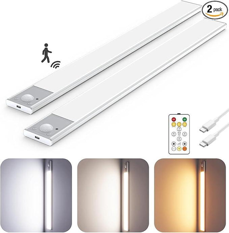 2-Pack LED Motion Sensor Under-Cabinet Lights L Wireless USB Rechargeable Kitchen Night Lights Wardrobe/Closet/Cabinet Lighting,Light Led,Waterproof Dimmable Outdoor String Lights