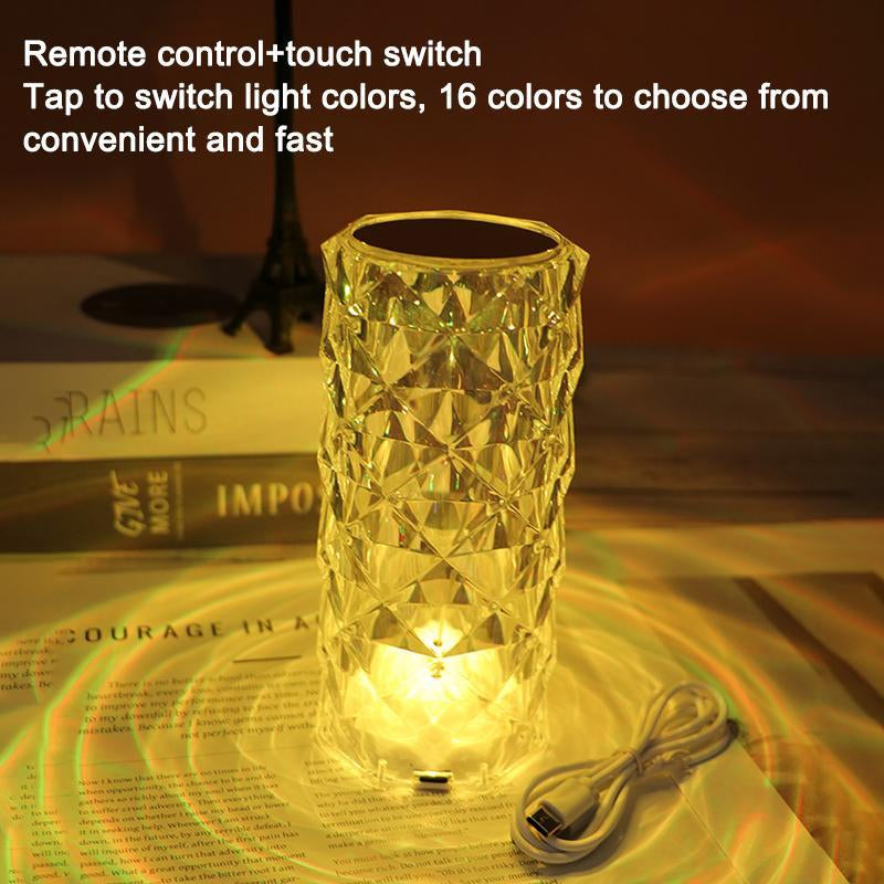 Can Switch 16 Colors,Artificial Crystal Table Lamp, RGB Color Changing Rose Diamond Table Light with Remote Control, USB Charging Touch Sensor Ambient Lighting, Room Accessories, Room Decor