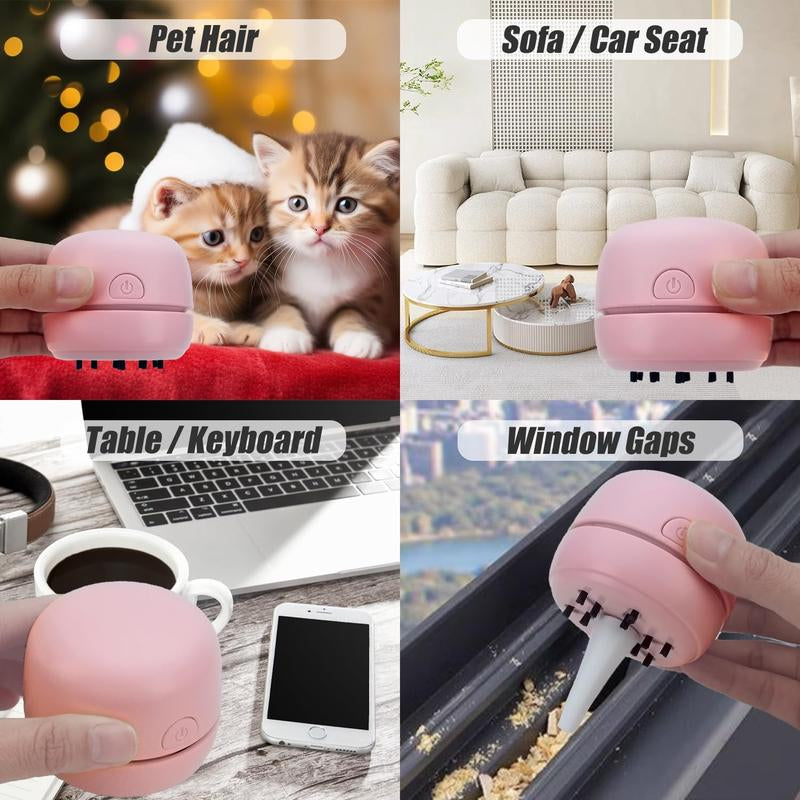 Desktop Vacuum Cleaner USB Recharging, Portable Mini Vacuum Cleaner for Cleaning Eraser Crumbs, Dust, Crumbs, Computer Keyboard and Car (Pink)