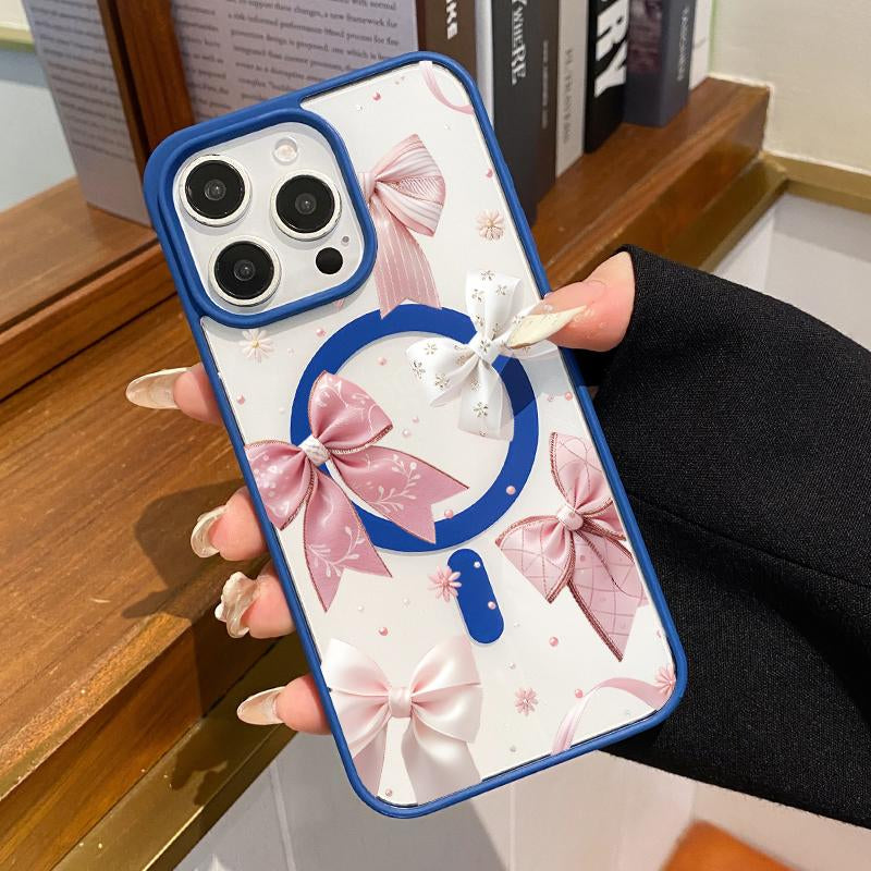 Magnetic Phone Case for Iphone 17 Air Iphone 15 plus 16 Pro Max 16E 14 13 12 11 Mini X XS XR Bow Delight Dream Pattern TPU Shockproof Anti-Scratch Stylish Smartphone Cover