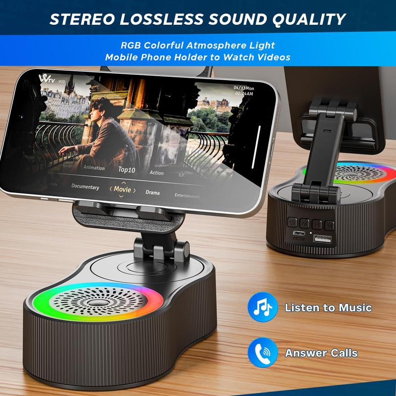 Cell Phone Stand with Wireless Bluetooth Speaker and Anti-Slip Base HD Surround Sound, Adjustable Foldable Holder, Perfect for Home and Outdoors with Bluetooth Speaker for Desk Compatible with Iphone/Ipad/Samsung Galaxy, Birthday Gift & Gifts for Man