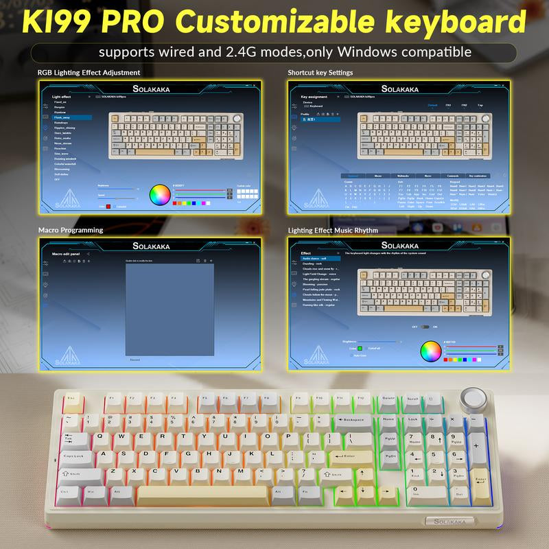 SOLAKAKA KI99 Pro 96% Wireless Mechanical Gaming Keyboard RGB Backlit Tri-Mode Hot-Swappable Gasket Structure Creamy Beige White for PC Laptop Fallfreshness