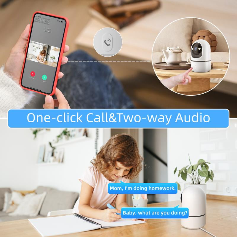 Baby Indoor Security Camera 1296P, Wireless Wifi Home Surveillance Camera, Pet/Baby Monitor Camera, 360° Pan-Tilt Rotation, 2.4Ghz Wifi, One-Touch Calling, Pet/Baby Monitoring, Two-Way Audio, Pet/Home Security Camera Motion Detection Magnetic
