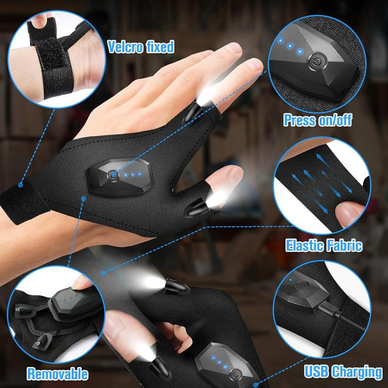 Hinshark Fathers Gifts for Men, LED Flashlight Gloves Rechargeable, Dad Gifts for Fathers Day, Birthday Gifts for Dad Husband Grandpa Boyfriend, Unique Camping Fishing Gifts Cool Gadgets Tools Hinshark