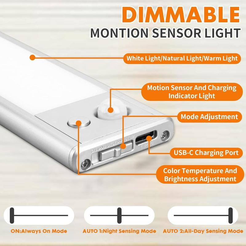 2-Pack LED Motion Sensor Under-Cabinet Lights L Wireless USB Rechargeable Kitchen Night Lights Wardrobe/Closet/Cabinet Lighting,Light Led,Waterproof Dimmable Outdoor String Lights