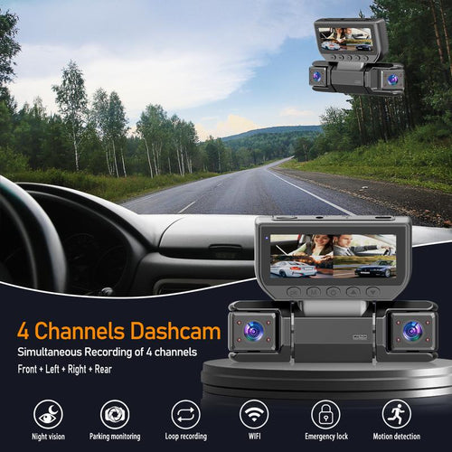 BCUOZ 4-Channel Dash Cam with Enhanced Night Vision Stable Wifi High-Durability Shell 3" IPS Screen 1080P Car DVR 32GB Sd Card GPS Parking Mode Loop Recording