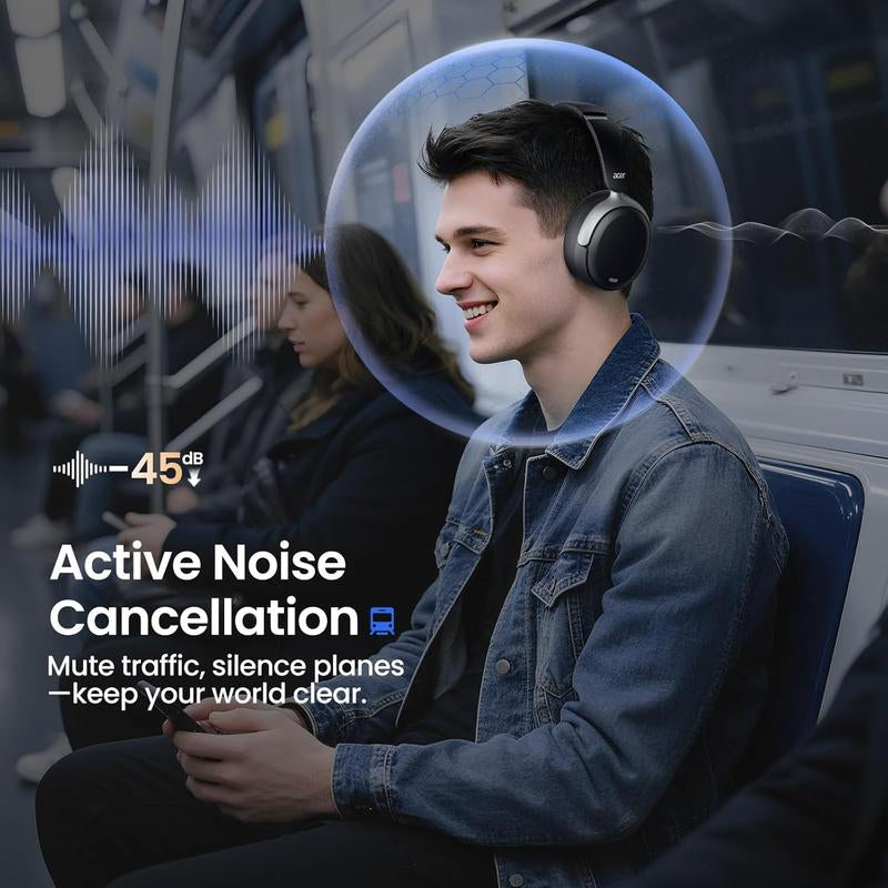 [Christmas Gifts] Acer OHR516 Active Noise Cancelling Headphones Over-Ear Bluetooth 5.4 Wireless 60H Playtime Low Latency Game Mode USB-C Charging for Work Travel Gym Office Home