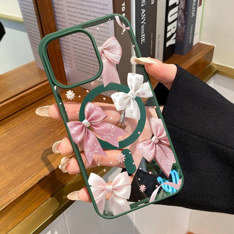 Magnetic Phone Case for Iphone 17 Air Iphone 15 plus 16 Pro Max 16E 14 13 12 11 Mini X XS XR Bow Delight Dream Pattern TPU Shockproof Anti-Scratch Stylish Smartphone Cover