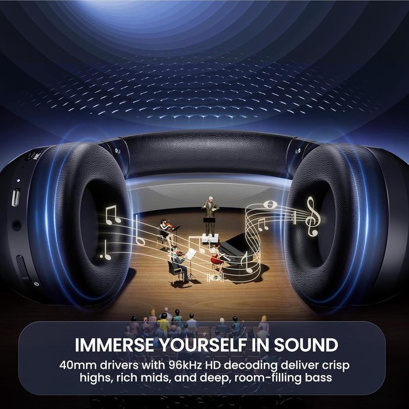 [Christmas Gifts] Acer OHR516 Active Noise Cancelling Headphones Over-Ear Bluetooth 5.4 Wireless 60H Playtime Low Latency Game Mode USB-C Charging for Work Travel Gym Office Home