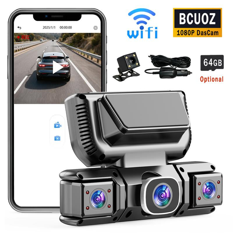 BCUOZ 4-Channel Dash Cam with Enhanced Night Vision Stable Wifi High-Durability Shell 3" IPS Screen 1080P Car DVR 32GB Sd Card GPS Parking Mode Loop Recording
