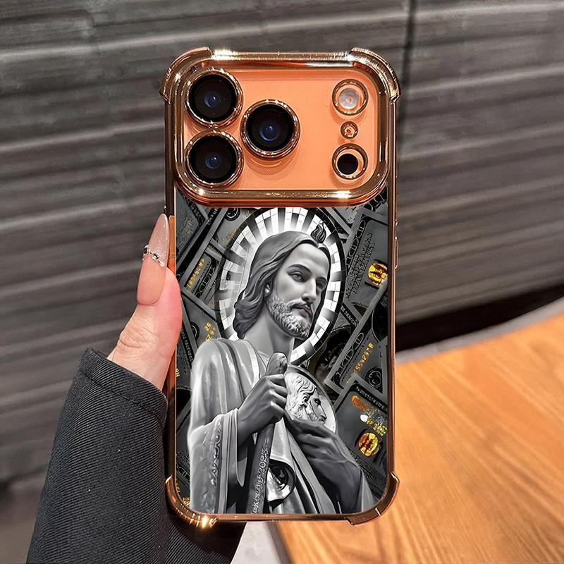 San Judas Tadeo Pattern Phone Case ,Electroplated Cover with Airbag Shockproof Soft TPU Cover for Iphone X 11 12 13 14 15 16 17 Pro Max plus Air Money