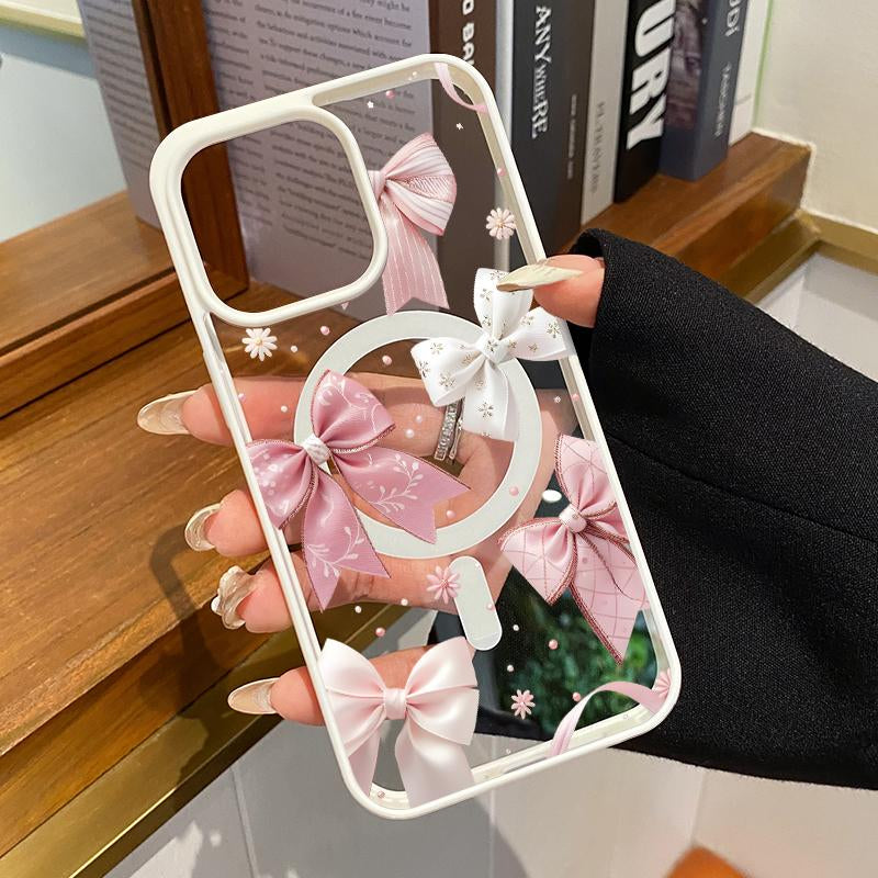 Magnetic Phone Case for Iphone 17 Air Iphone 15 plus 16 Pro Max 16E 14 13 12 11 Mini X XS XR Bow Delight Dream Pattern TPU Shockproof Anti-Scratch Stylish Smartphone Cover