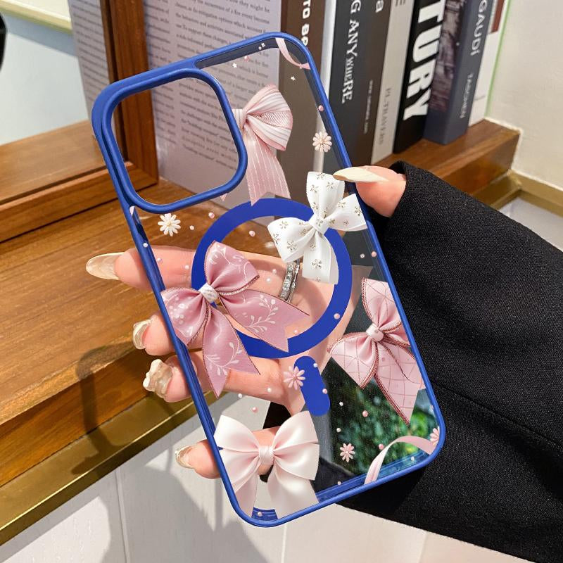 Magnetic Phone Case for Iphone 17 Air Iphone 15 plus 16 Pro Max 16E 14 13 12 11 Mini X XS XR Bow Delight Dream Pattern TPU Shockproof Anti-Scratch Stylish Smartphone Cover