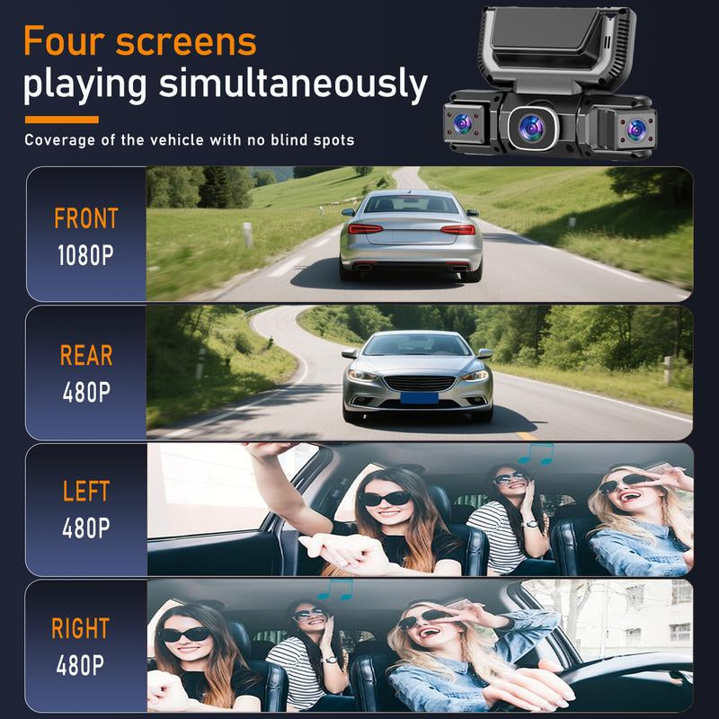 BCUOZ 4-Channel Dash Cam with Enhanced Night Vision Stable Wifi High-Durability Shell 3" IPS Screen 1080P Car DVR 32GB Sd Card GPS Parking Mode Loop Recording