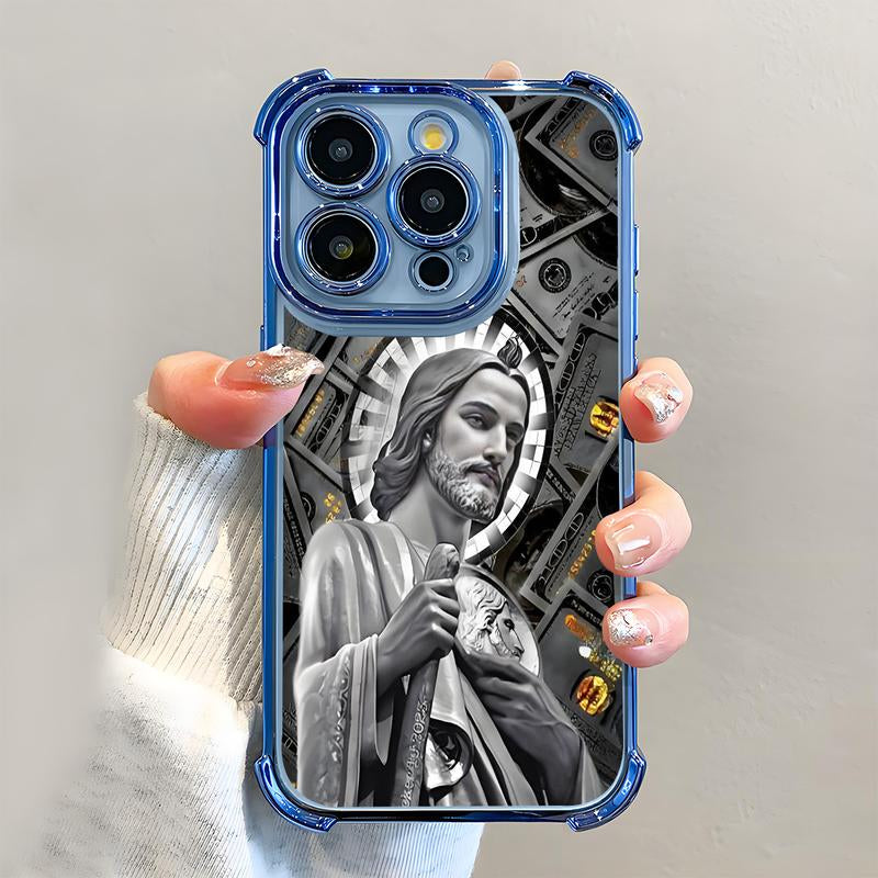 San Judas Tadeo Pattern Phone Case ,Electroplated Cover with Airbag Shockproof Soft TPU Cover for Iphone X 11 12 13 14 15 16 17 Pro Max plus Air Money