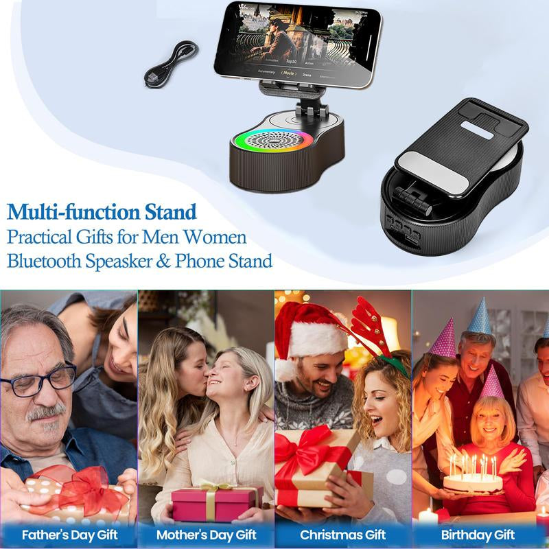 Cell Phone Stand with Wireless Bluetooth Speaker and Anti-Slip Base HD Surround Sound, Adjustable Foldable Holder, Perfect for Home and Outdoors with Bluetooth Speaker for Desk Compatible with Iphone/Ipad/Samsung Galaxy, Birthday Gift & Gifts for Man
