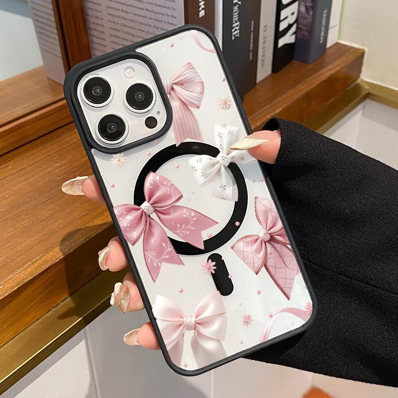 Magnetic Phone Case for Iphone 17 Air Iphone 15 plus 16 Pro Max 16E 14 13 12 11 Mini X XS XR Bow Delight Dream Pattern TPU Shockproof Anti-Scratch Stylish Smartphone Cover