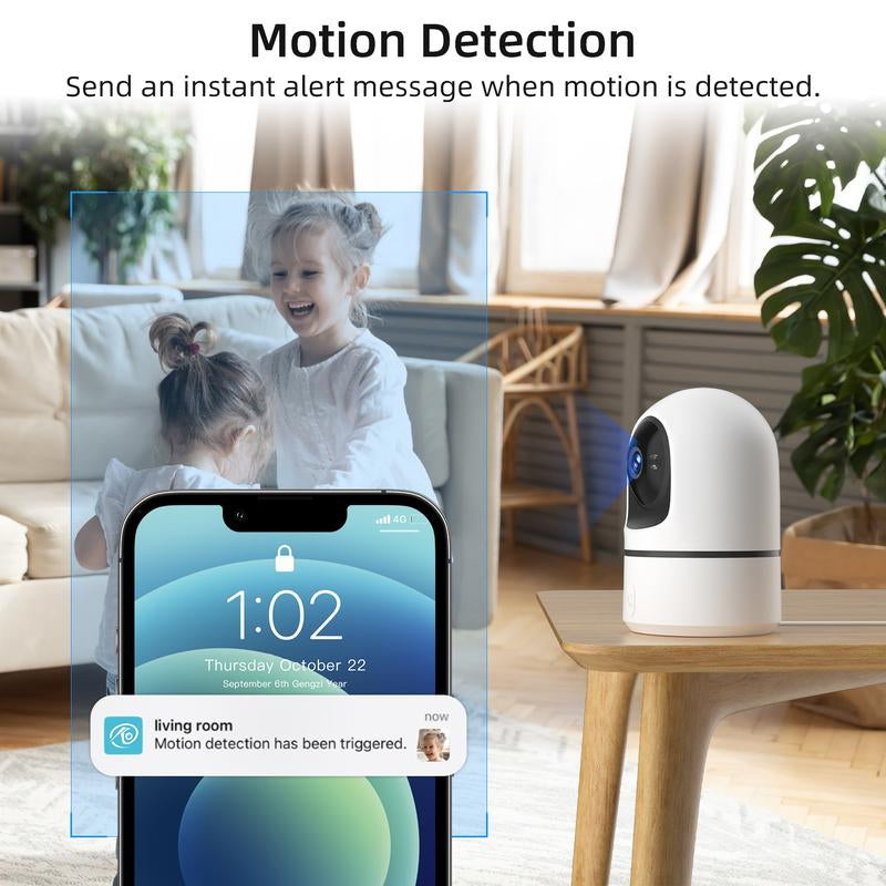 Baby Indoor Security Camera 1296P, Wireless Wifi Home Surveillance Camera, Pet/Baby Monitor Camera, 360° Pan-Tilt Rotation, 2.4Ghz Wifi, One-Touch Calling, Pet/Baby Monitoring, Two-Way Audio, Pet/Home Security Camera Motion Detection Magnetic