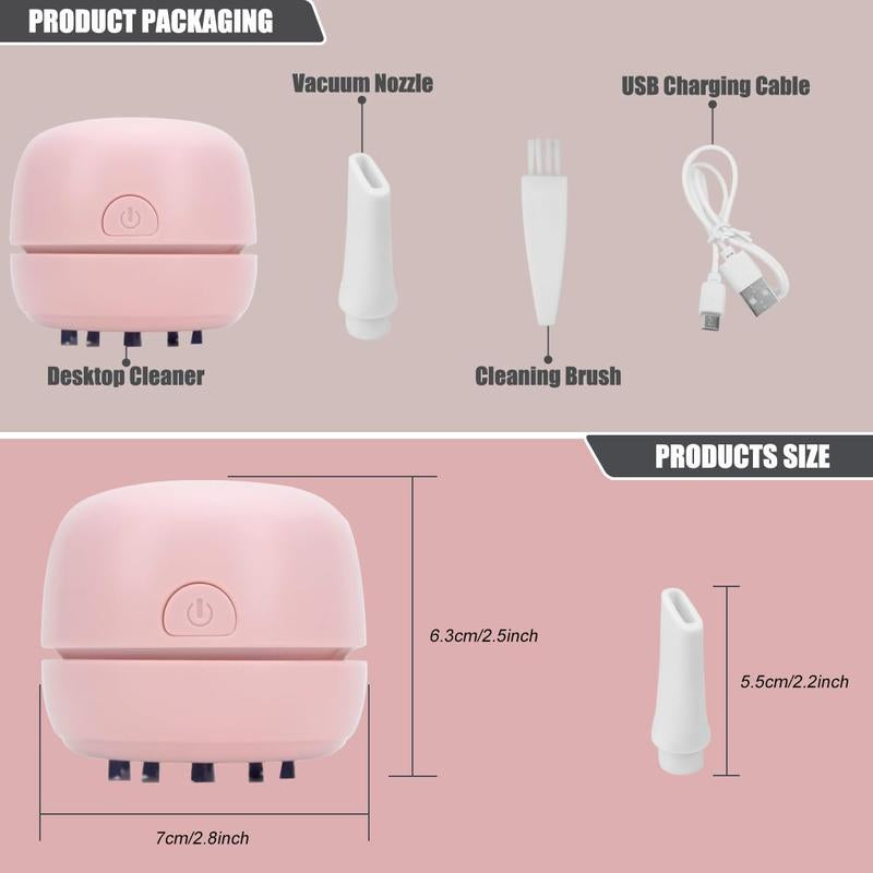 Desktop Vacuum Cleaner USB Recharging, Portable Mini Vacuum Cleaner for Cleaning Eraser Crumbs, Dust, Crumbs, Computer Keyboard and Car (Pink)