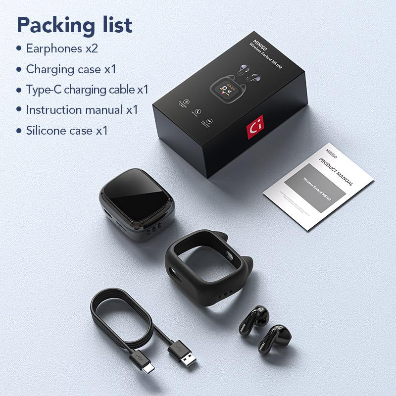 MINISO MS102 Bluetooth Headphones 6.0 with LED Display High-Fidelity Wireless IPX5 Waterproof Noise-Canceling Microphone Stereo In-Ear for Office Sports Study