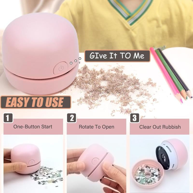 Desktop Vacuum Cleaner USB Recharging, Portable Mini Vacuum Cleaner for Cleaning Eraser Crumbs, Dust, Crumbs, Computer Keyboard and Car (Pink)
