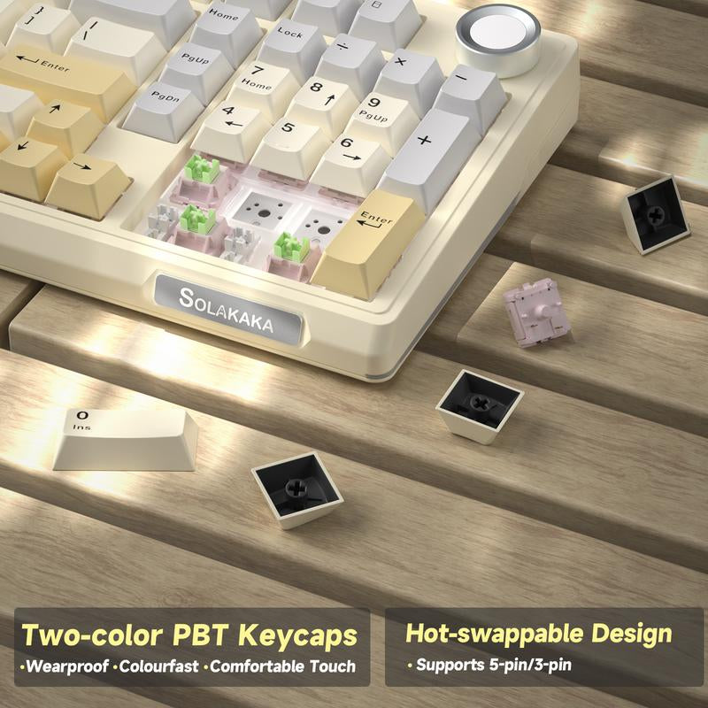 SOLAKAKA KI99 Pro 96% Wireless Mechanical Gaming Keyboard RGB Backlit Tri-Mode Hot-Swappable Gasket Structure Creamy Beige White for PC Laptop Fallfreshness