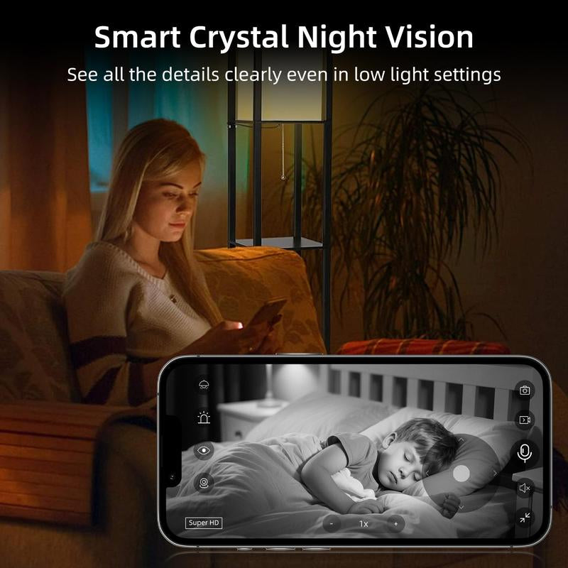 Baby Indoor Security Camera 1296P, Wireless Wifi Home Surveillance Camera, Pet/Baby Monitor Camera, 360° Pan-Tilt Rotation, 2.4Ghz Wifi, One-Touch Calling, Pet/Baby Monitoring, Two-Way Audio, Pet/Home Security Camera Motion Detection Magnetic