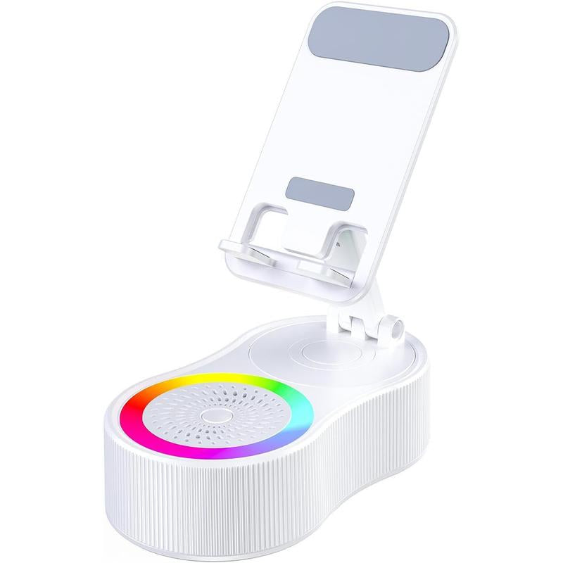 Cell Phone Stand with Wireless Bluetooth Speaker and Anti-Slip Base HD Surround Sound, Adjustable Foldable Holder, Perfect for Home and Outdoors with Bluetooth Speaker for Desk Compatible with Iphone/Ipad/Samsung Galaxy, Birthday Gift & Gifts for Man