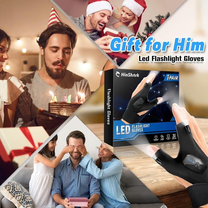 Hinshark Fathers Gifts for Men, LED Flashlight Gloves Rechargeable, Dad Gifts for Fathers Day, Birthday Gifts for Dad Husband Grandpa Boyfriend, Unique Camping Fishing Gifts Cool Gadgets Tools Hinshark