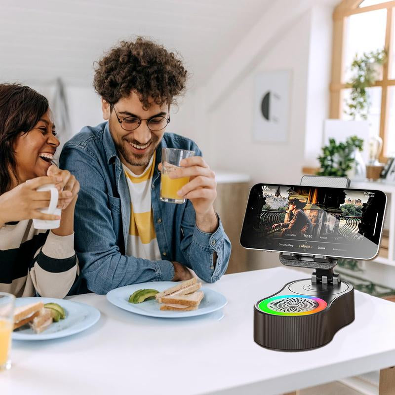 Cell Phone Stand with Wireless Bluetooth Speaker and Anti-Slip Base HD Surround Sound, Adjustable Foldable Holder, Perfect for Home and Outdoors with Bluetooth Speaker for Desk Compatible with Iphone/Ipad/Samsung Galaxy, Birthday Gift & Gifts for Man