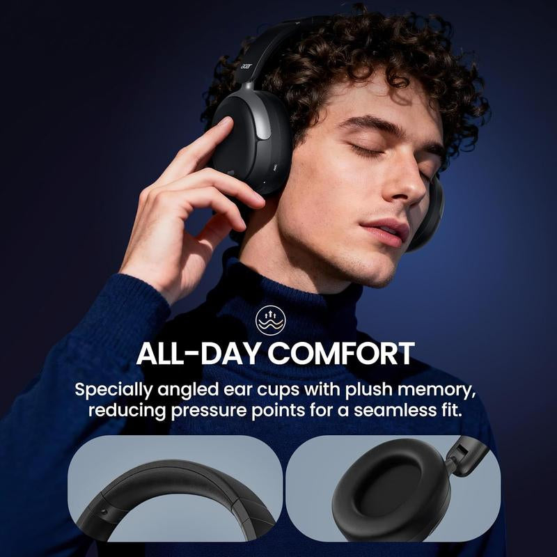 [Christmas Gifts] Acer OHR516 Active Noise Cancelling Headphones Over-Ear Bluetooth 5.4 Wireless 60H Playtime Low Latency Game Mode USB-C Charging for Work Travel Gym Office Home