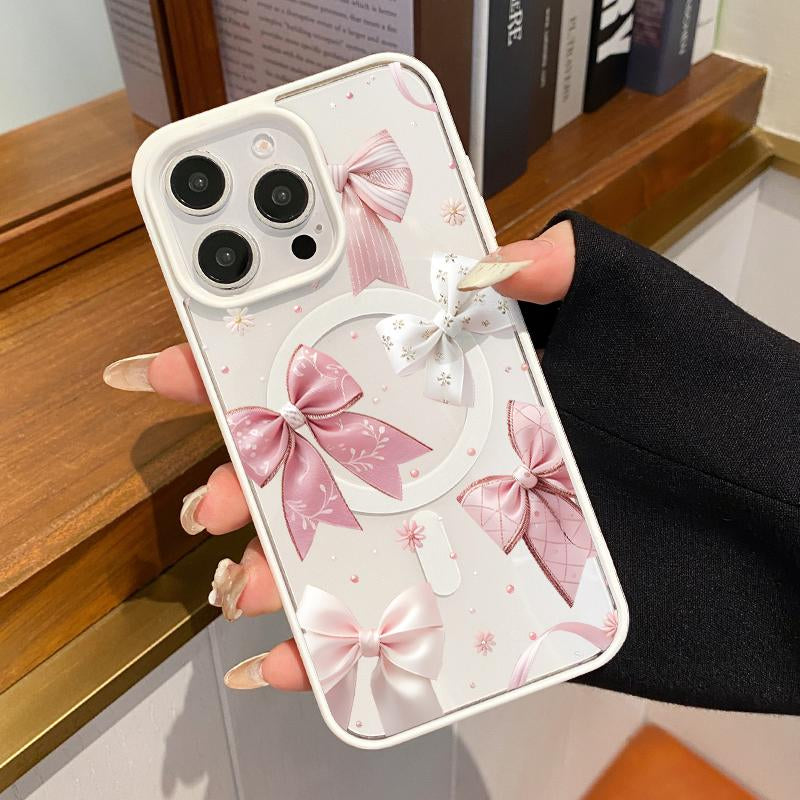 Magnetic Phone Case for Iphone 17 Air Iphone 15 plus 16 Pro Max 16E 14 13 12 11 Mini X XS XR Bow Delight Dream Pattern TPU Shockproof Anti-Scratch Stylish Smartphone Cover