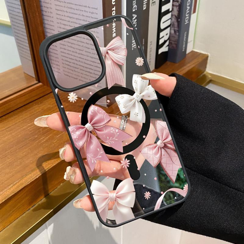 Magnetic Phone Case for Iphone 17 Air Iphone 15 plus 16 Pro Max 16E 14 13 12 11 Mini X XS XR Bow Delight Dream Pattern TPU Shockproof Anti-Scratch Stylish Smartphone Cover