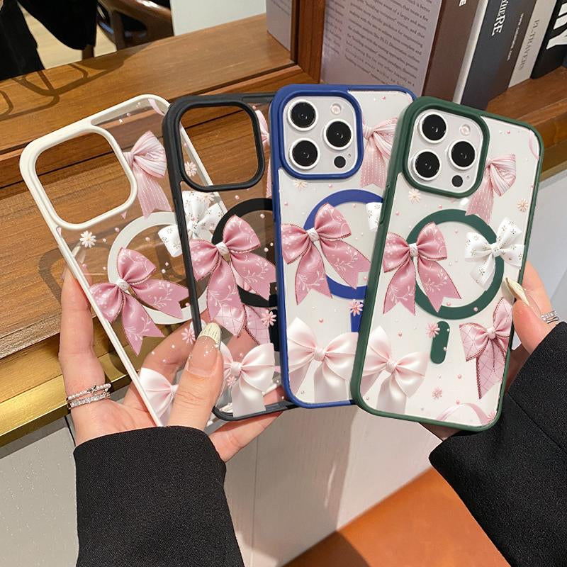Magnetic Phone Case for Iphone 17 Air Iphone 15 plus 16 Pro Max 16E 14 13 12 11 Mini X XS XR Bow Delight Dream Pattern TPU Shockproof Anti-Scratch Stylish Smartphone Cover