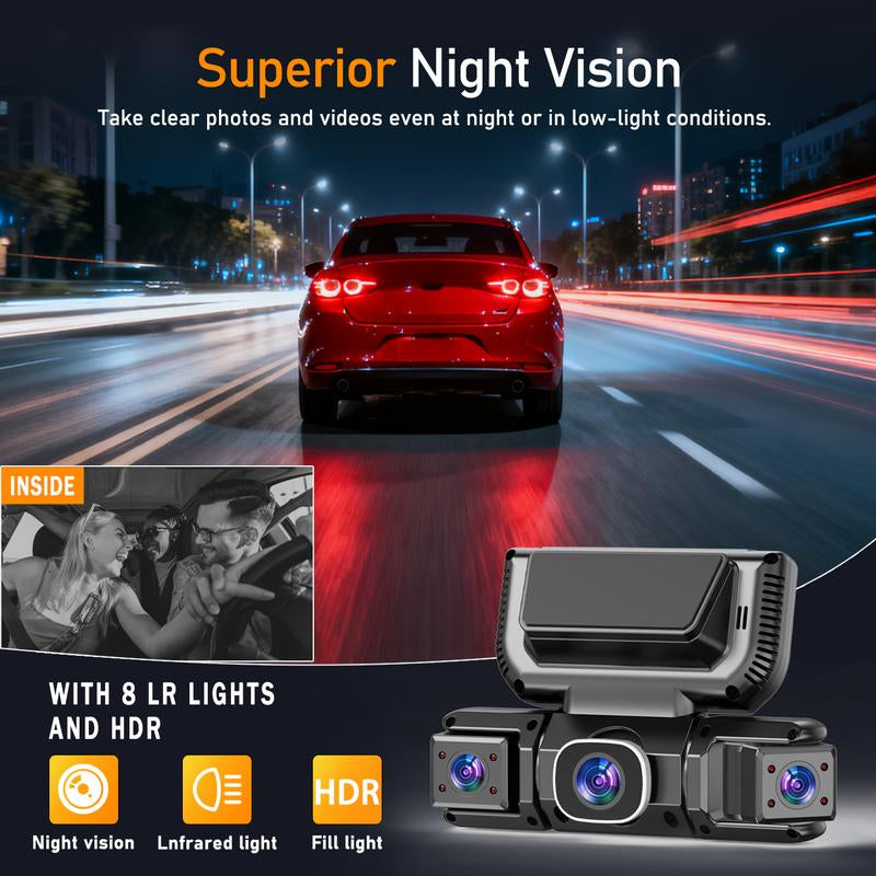 BCUOZ 4-Channel Dash Cam with Enhanced Night Vision Stable Wifi High-Durability Shell 3" IPS Screen 1080P Car DVR 32GB Sd Card GPS Parking Mode Loop Recording