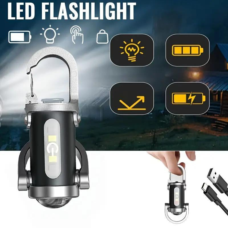 LED Flashlight Keychain Light, USB-C Rechargeable Torch with Hanging Hook, 200 Lumens Super Bright, Compact Emergency Lantern for Camping, Hiking, Home, Office, Power Outages - Long Runtime LED Flashlight, Hiking Essentials, Modern Lighting, Durable Build