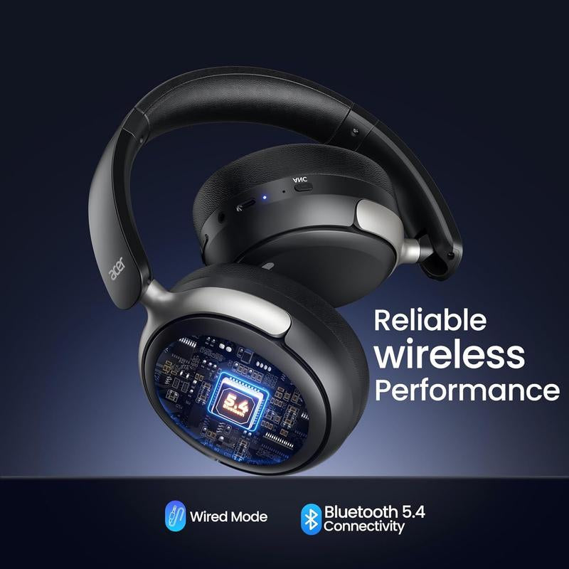 [Christmas Gifts] Acer OHR516 Active Noise Cancelling Headphones Over-Ear Bluetooth 5.4 Wireless 60H Playtime Low Latency Game Mode USB-C Charging for Work Travel Gym Office Home